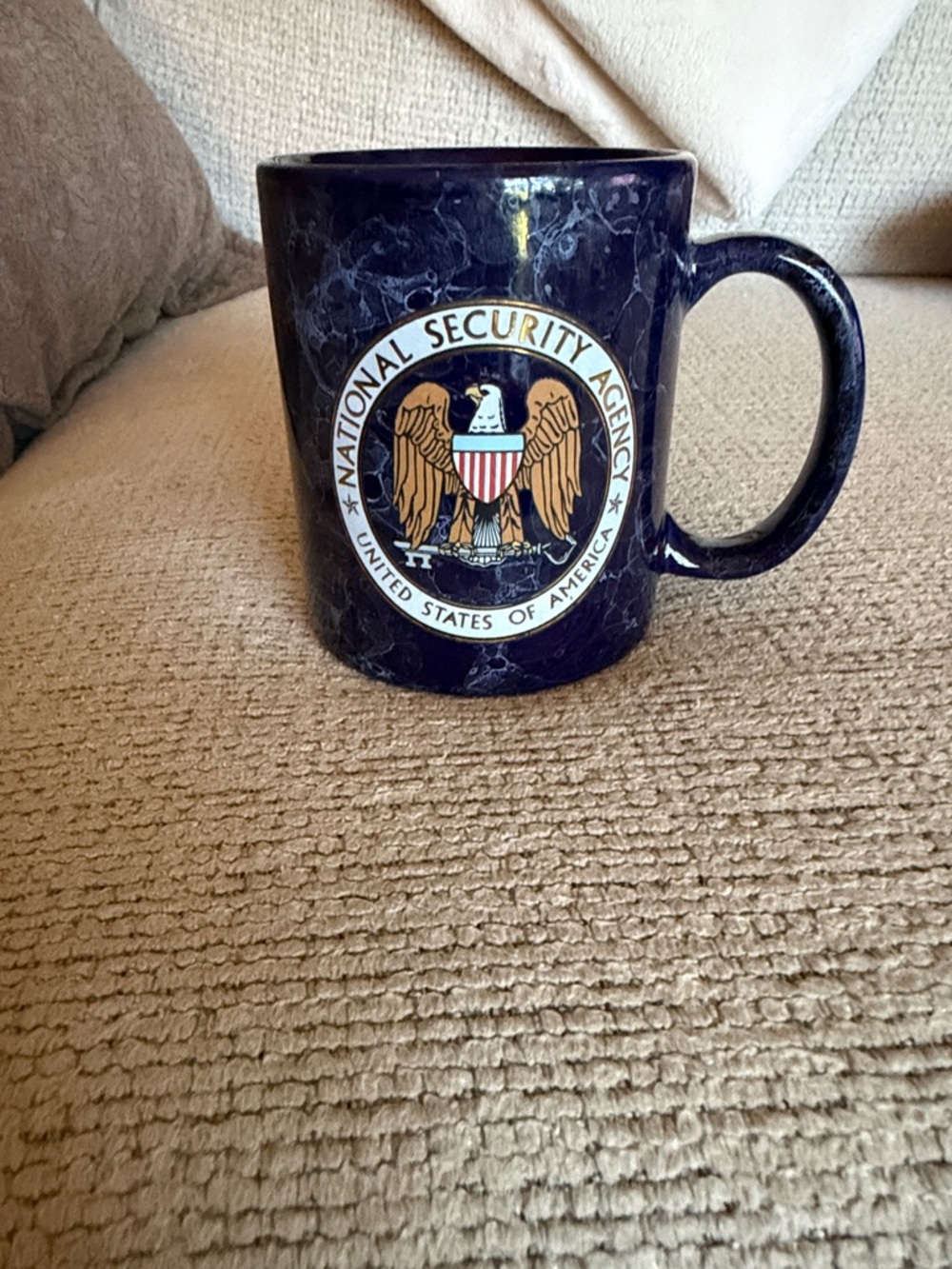 Navy Marble Ceramic Mug with National Security Agency Seal